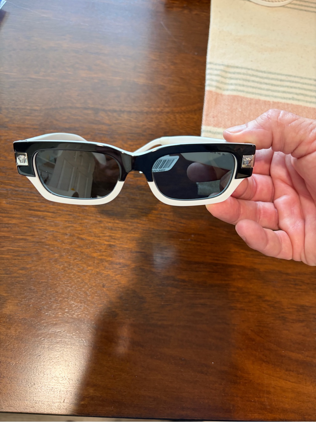 Versace Black And White Rectangular Sunglasses